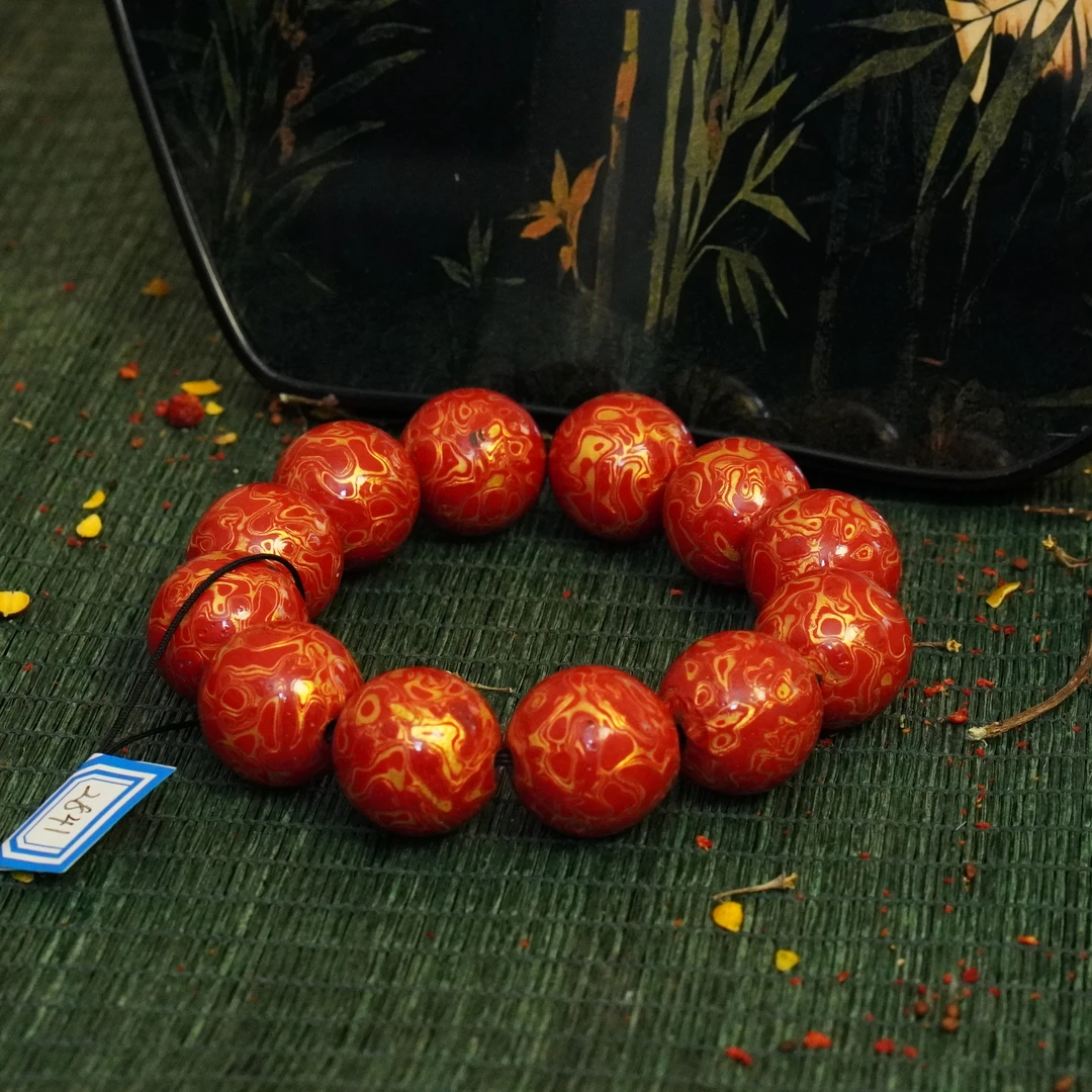 近现代 【槐荫山房】/HY2841/创汇时期犀皮漆手串