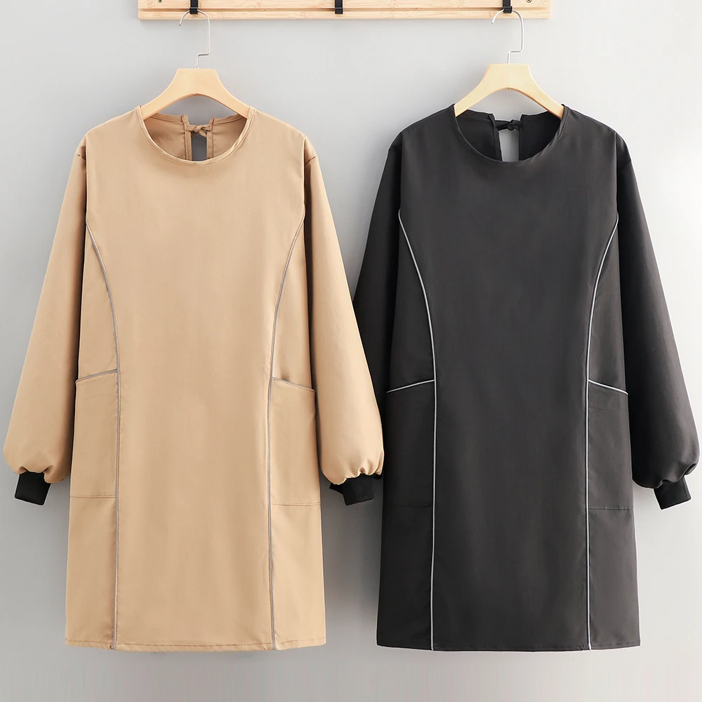 登山格长袖罩衣围裙家务厨房做饭防水防油定制logo印字男女工作服