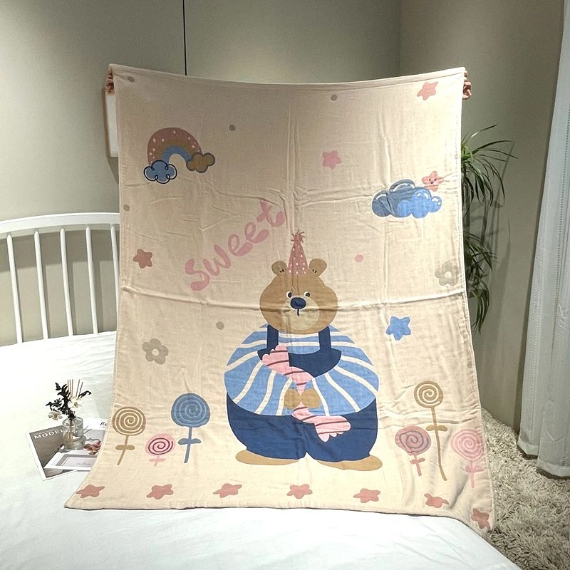 纯棉纱布棉盖毯可爱卡通纱布沙发毯家用办公午休毯全棉柔软小毯子