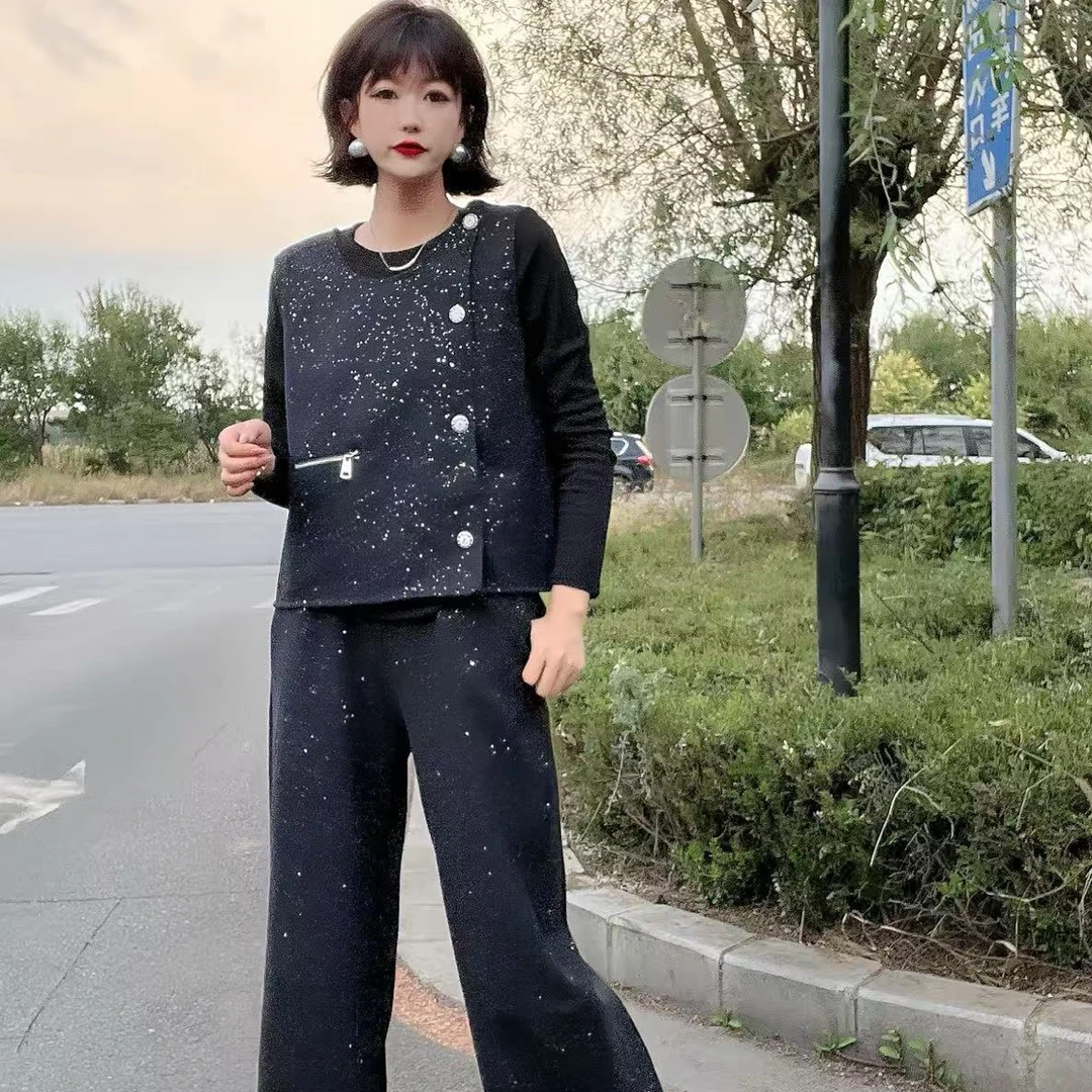 YY 大码(春雨花影)时尚百搭遮肚显瘦高级感气质套装