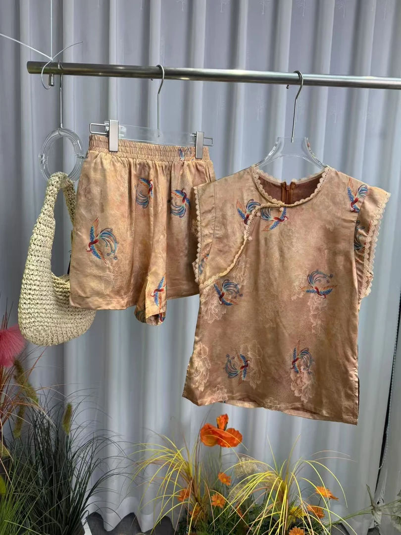 短裤轻熟风短袖法式休闲风时尚套装新中式时尚复古