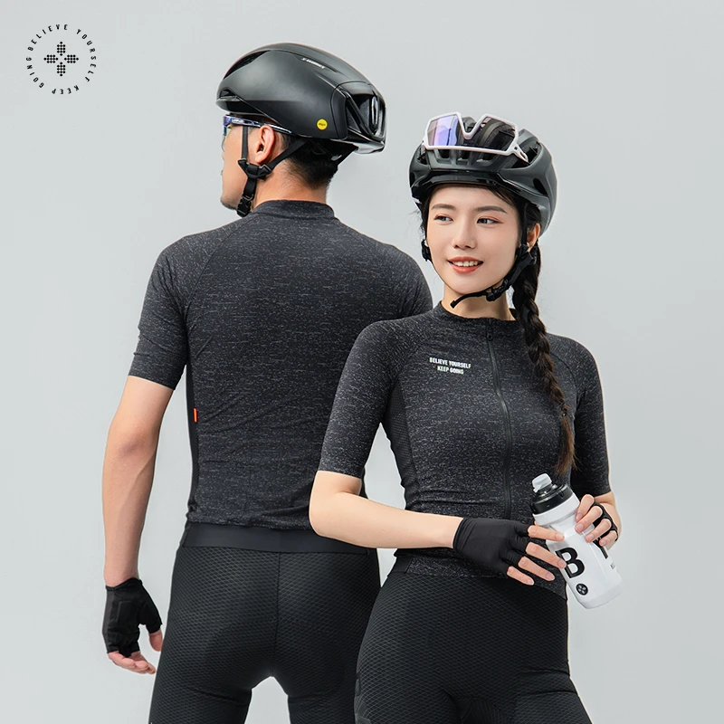 牧道者”黑色满天星“运动玩咖夏季整件高亮反光压花透气紧身骑行服