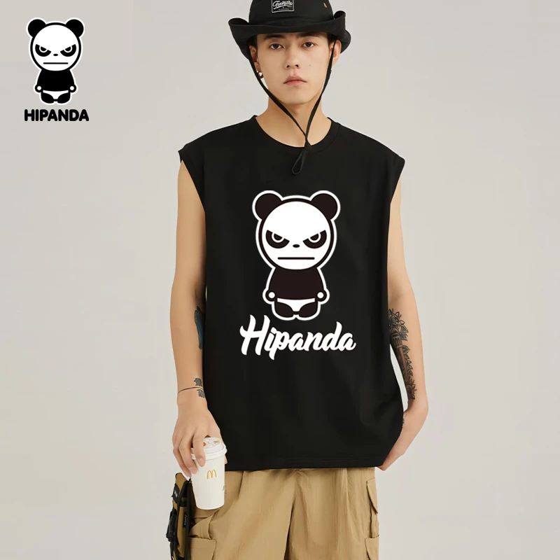 HiPanda短袖男t恤运动纯棉休闲夏季宽松印花高级感男装透气无袖