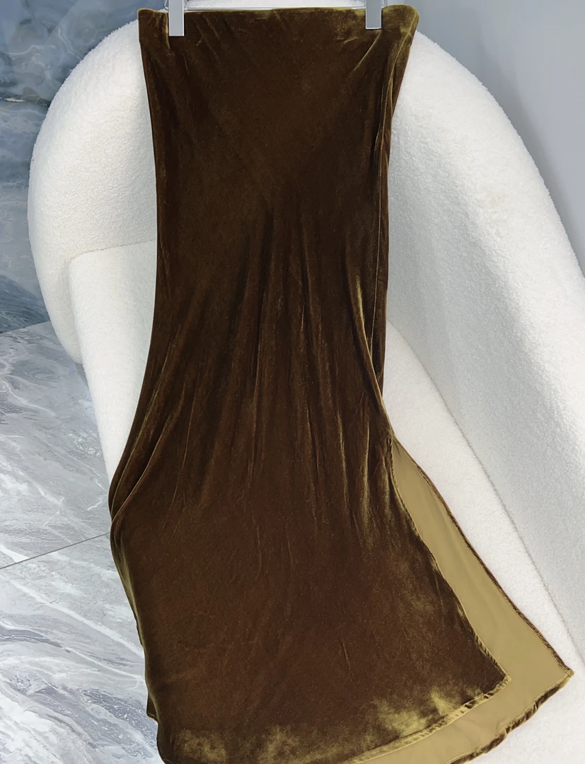 【伊家】气质真丝丝绒侧开叉鱼尾半身裙