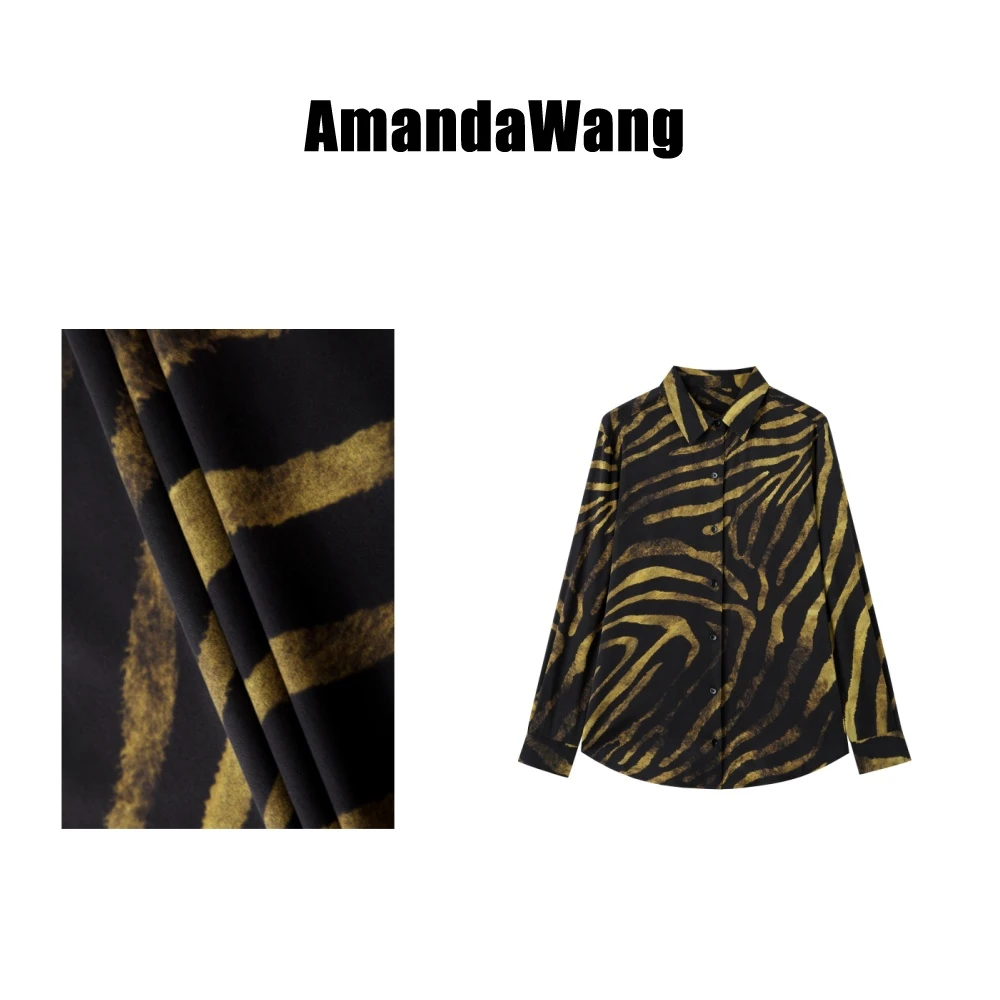 AmandaWang【丛林豹语】欧美风豹纹长袖翻领印花衬衫B422-9601