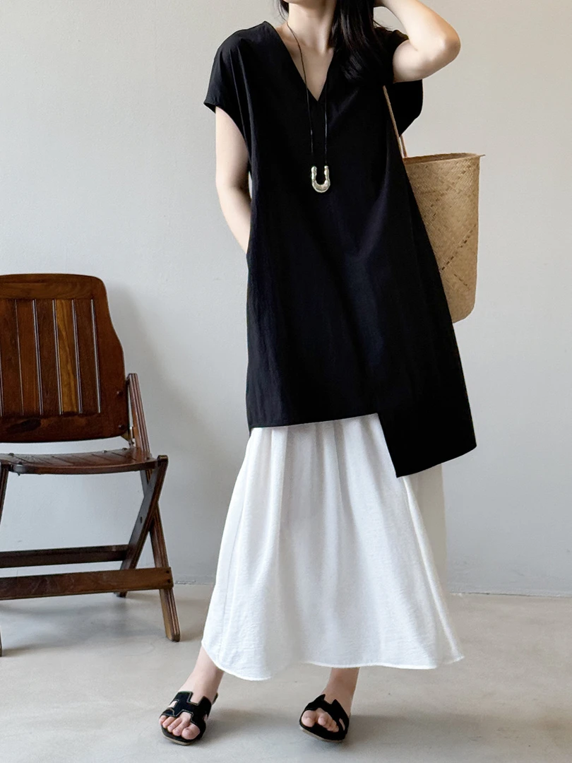 韩系不规则叠穿V领休闲上衣+吊带裙套装夏季连衣裙ol两件套夏装