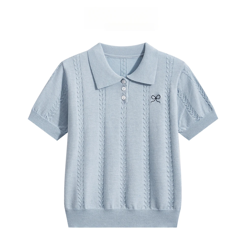 UQS针织正肩T恤2025新款夏季薄款针织短袖POLO衫修身显瘦翻领上衣