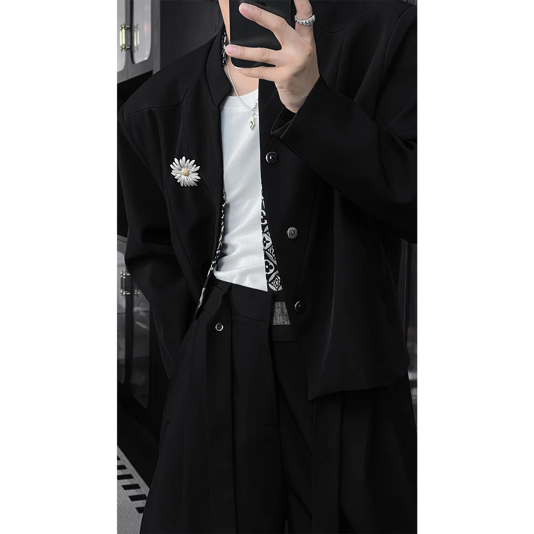 龙叨叨秋季新款潮流拼接设计高级感宽松立领夹克百搭西服外套