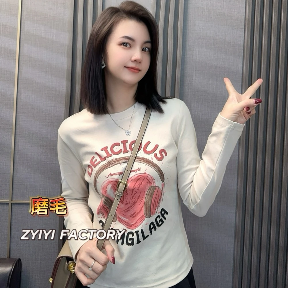 【爱心耳机】2025春季新款夏季长袖T恤休闲百搭修身显瘦上衣女