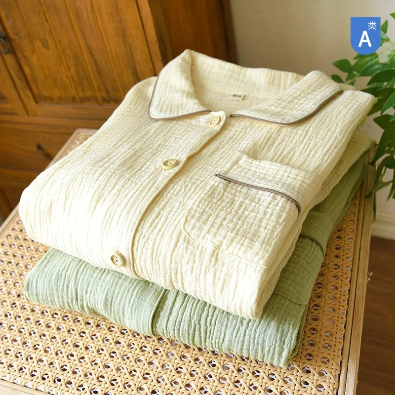 【代工款纯色绉纱】全棉长袖家居服睡衣套装薄款春夏纯棉绉纱宽松