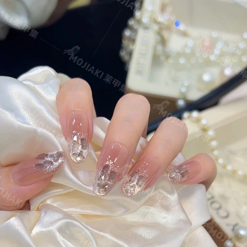 【落日鎏光】透底钻高级感设计穿戴甲日常显白百搭美甲