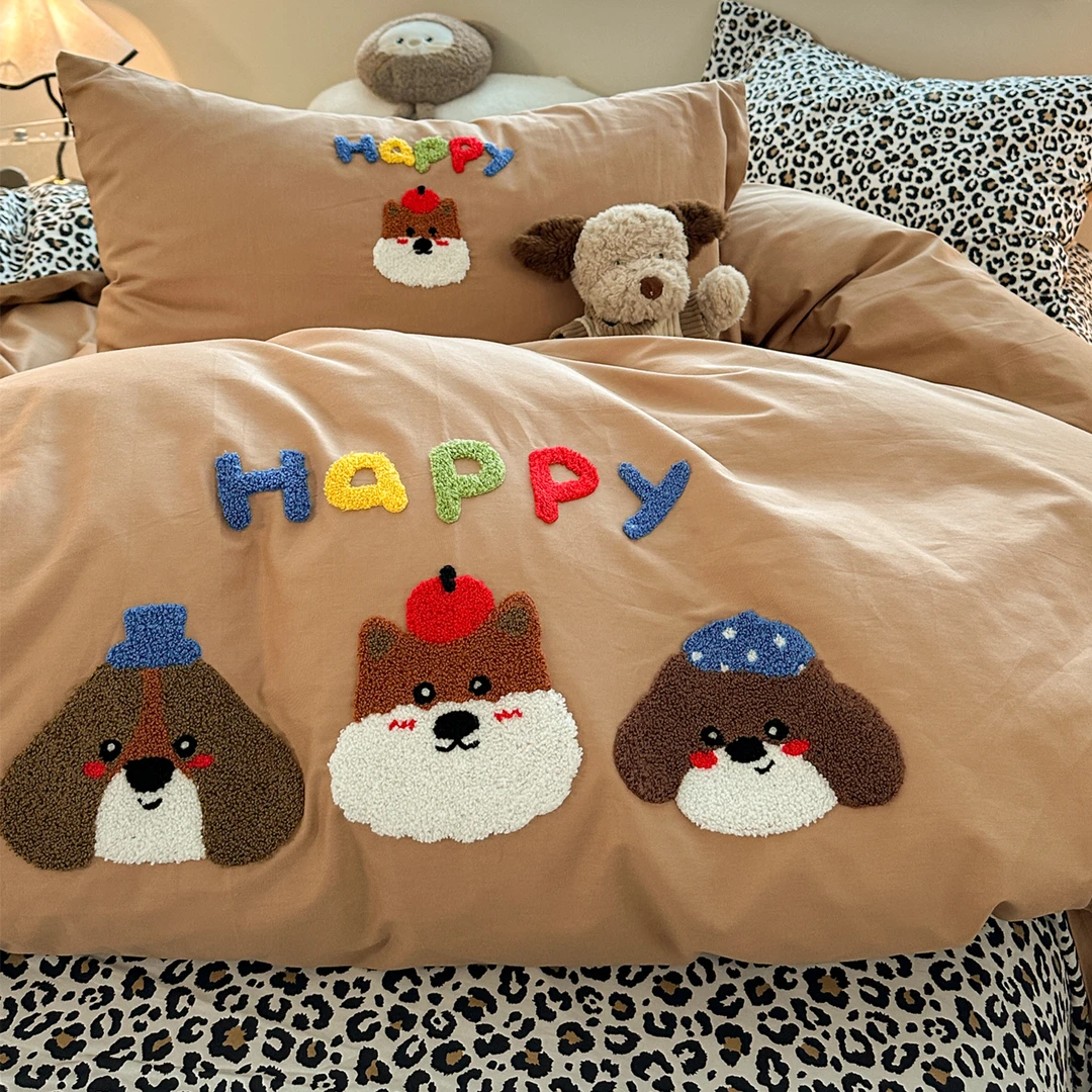 【朵罗塔】开心狗狗床上四件套纯棉100%全棉2025新款被套床单三件套