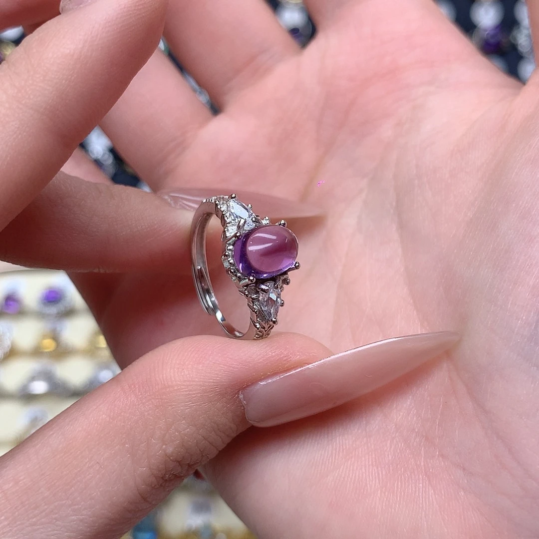 紫晶戒指银S925镶嵌月*?