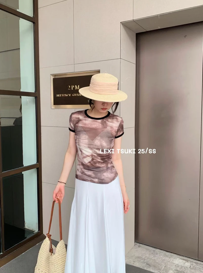 LEXI福秒（9LX8038#）时髦先锋 微透扎染弹力修身T恤9-626