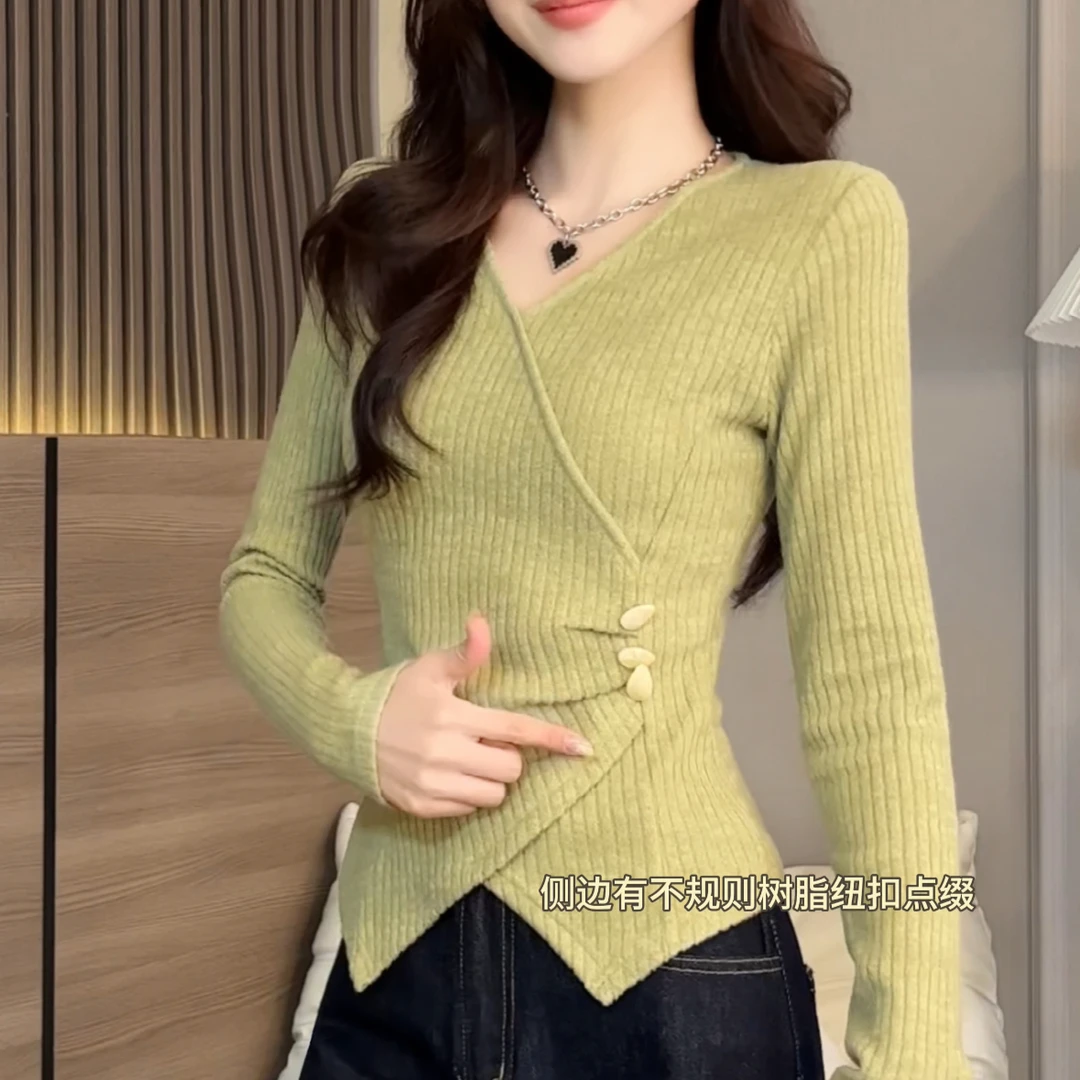【现货】早春新款时尚装饰扣子纯色收腰修身显瘦洋气长袖上衣DM5393