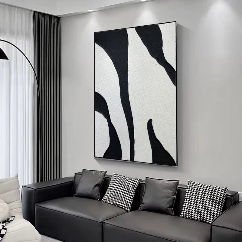 《极简黑白》-纯手工立体肌理画制作艺术品质客厅成品生活玄关画