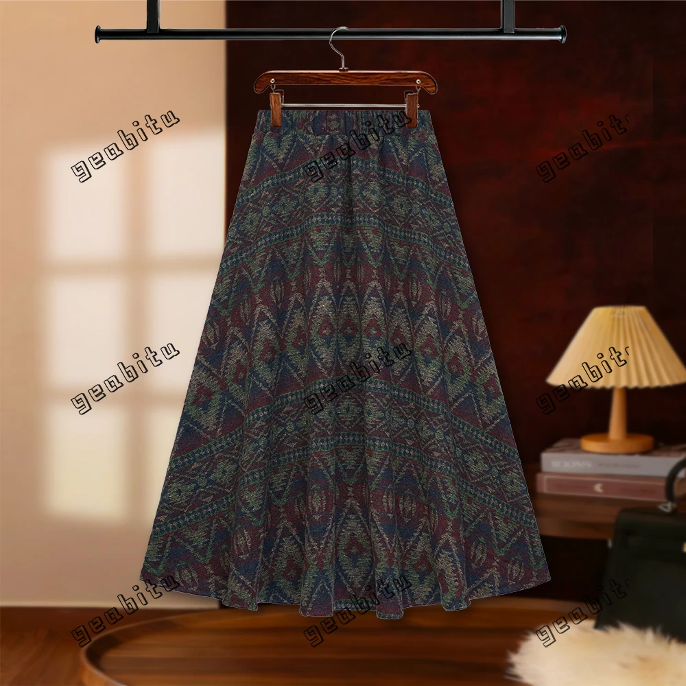 【宝儿姐】2025新款秋冬百搭气质格纹复古半身裙高腰显瘦D8288