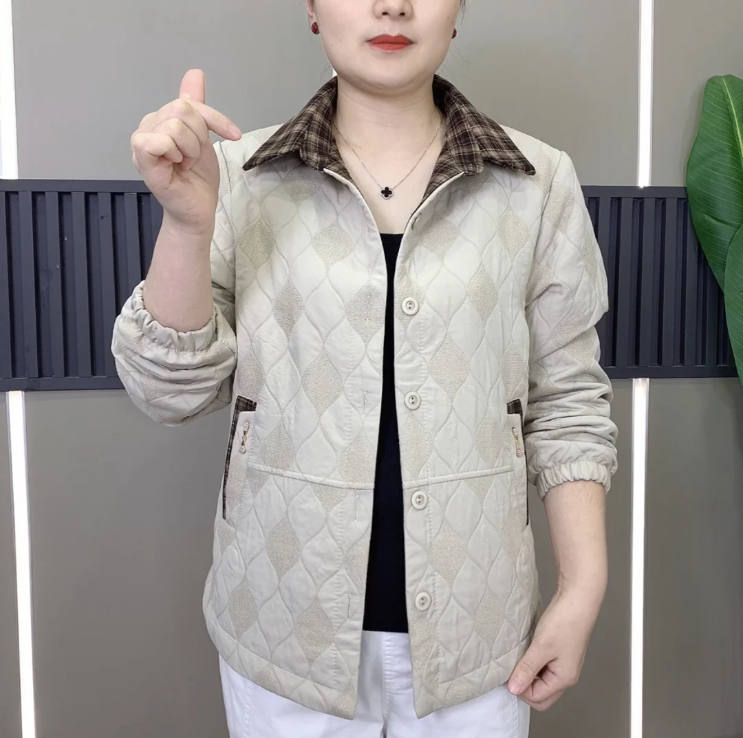 秋季新款时尚宽松百搭休闲加里衬气质中老年女装外套803