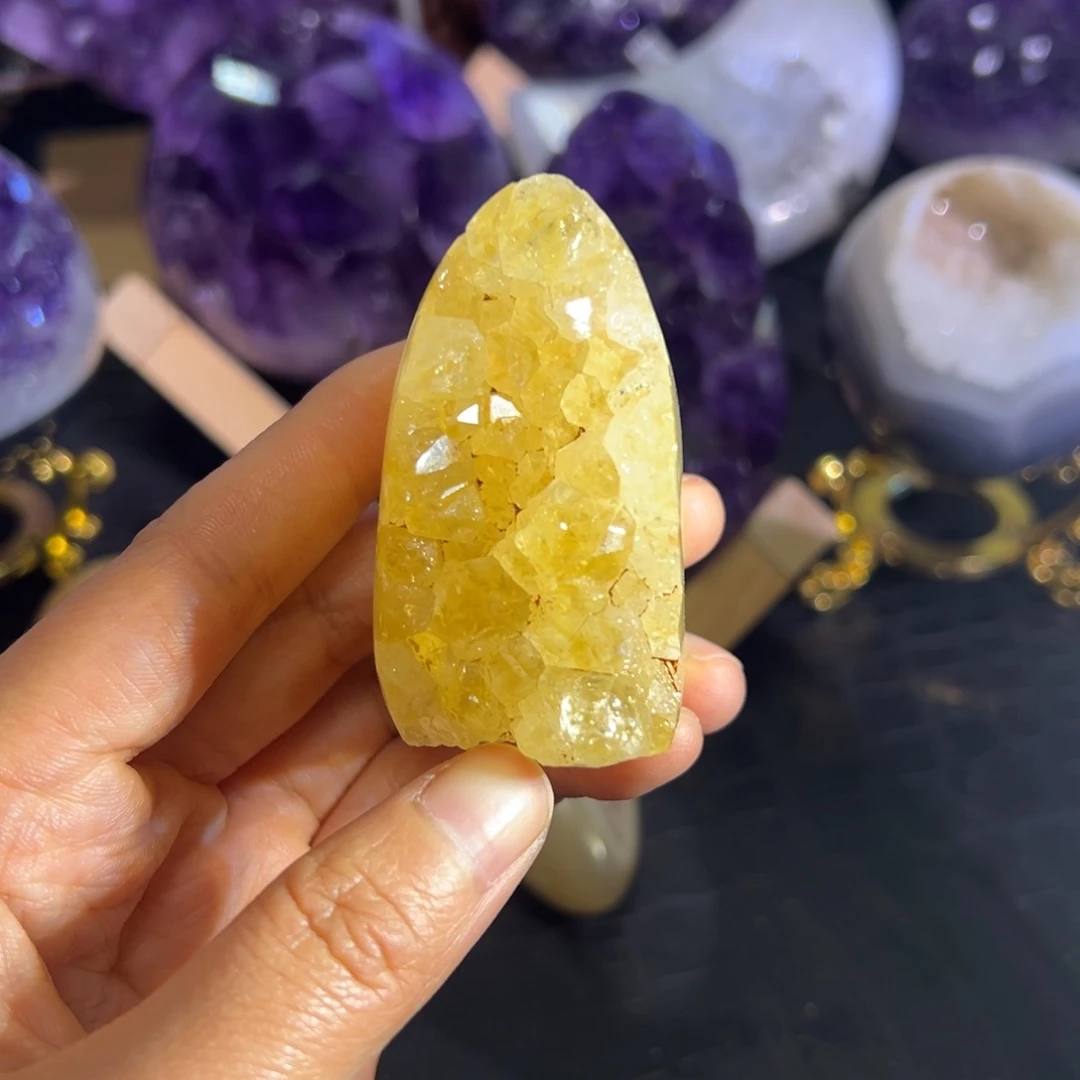 珠宝半成品未镶嵌紫晶40黄水晶