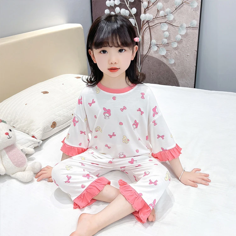 女童空调服小童薄款莫代尔儿童睡衣夏季2025新款宝宝小女孩家居服
