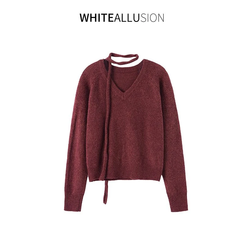 素典【浪漫情怀】兔毛绵羊毛针织衫~红色过年款复古慵懒风上衣3650