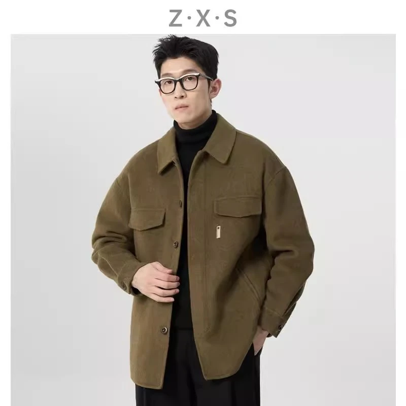 ZXS 设计感绵羊毛双面呢夹克外套男秋冬季加厚青年高级感毛呢外套