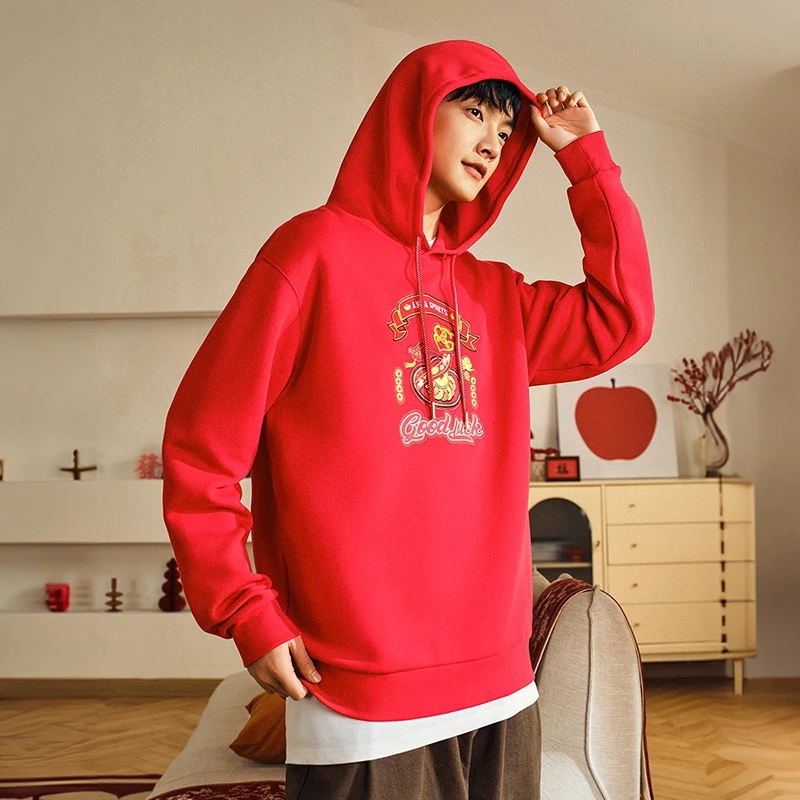 ANTA/安踏好事发生新年款连帽卫衣冬季国潮红色上衣男/152518725S