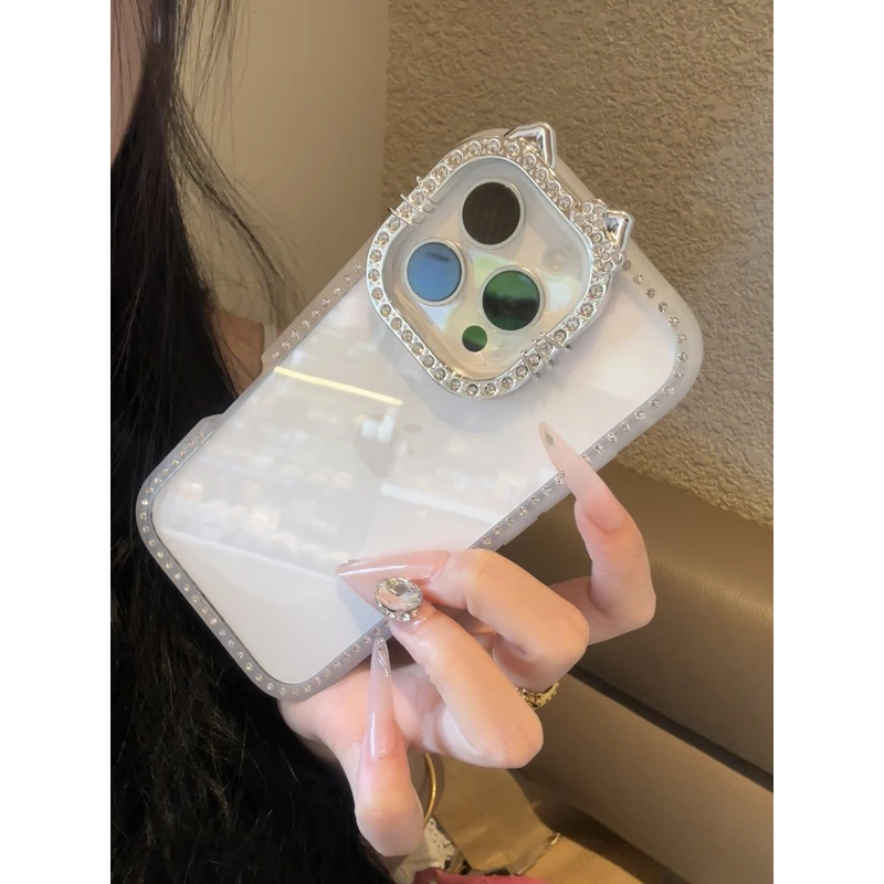 高级感闪钻猫耳朵适用iphone17promax/16pro轻奢iPhone15/13/14