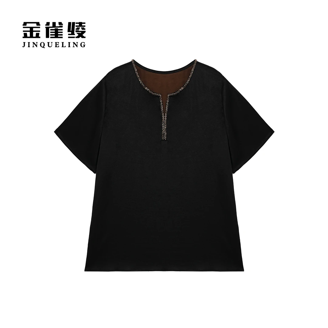 金雀绫【忆长安】桑蚕丝香云纱钉珠加宽加大女装小衫SZA1S207