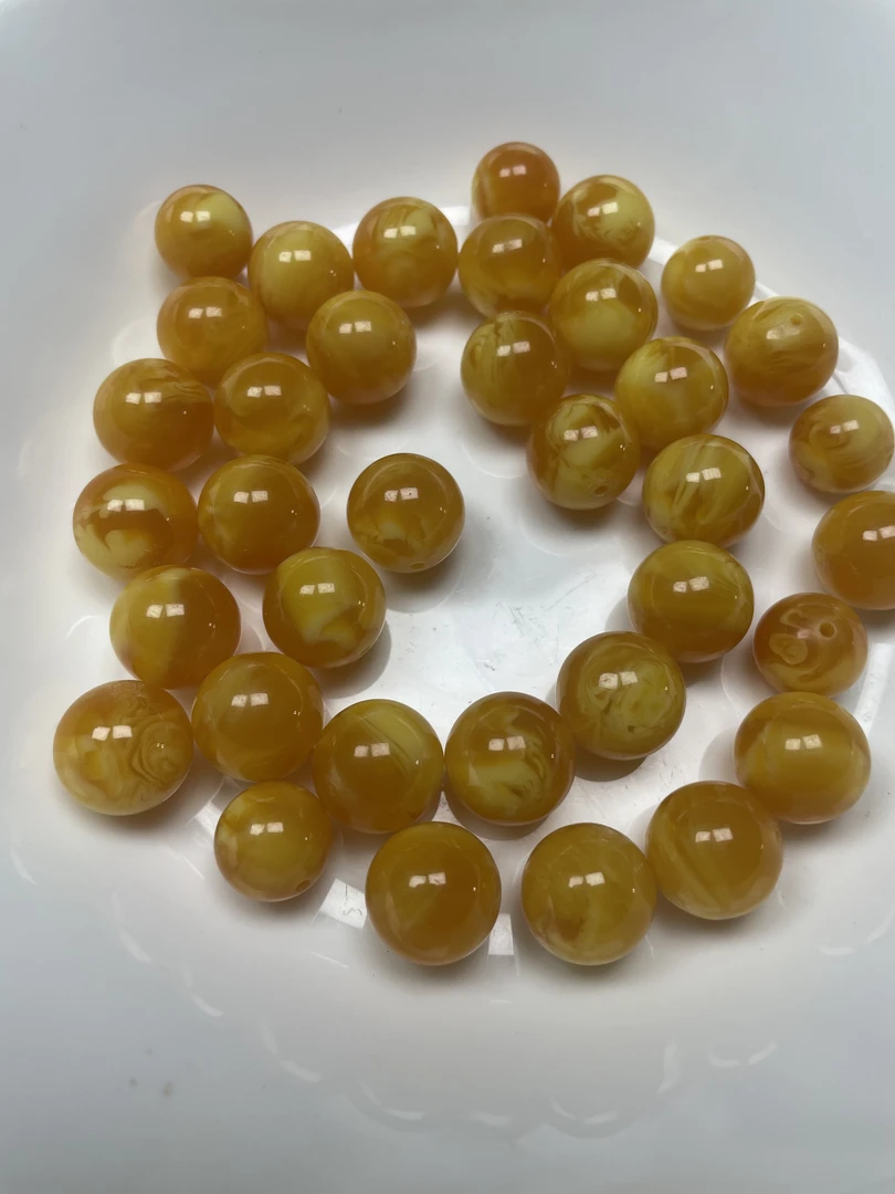 14MM天然鸡油黄散珠一颗【拍15颗穿好发】