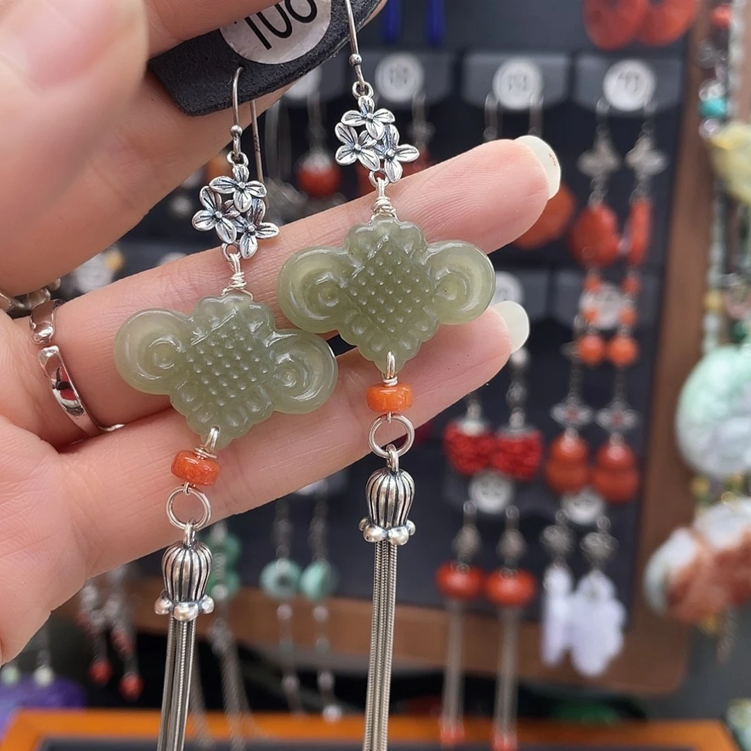 翡翠耳饰银S925镶嵌画*914gjjjhh