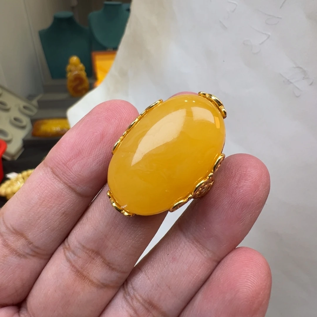 琥珀银S925镀金镶嵌珠宝奇石32 X21加