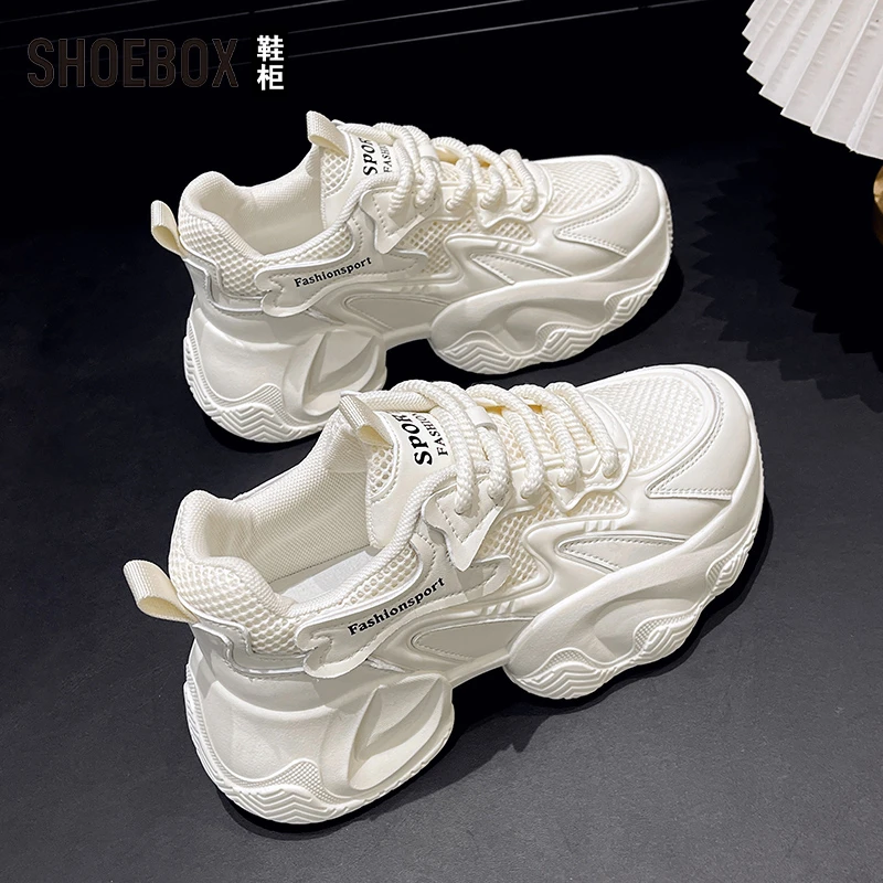 达芙妮集团旗下百搭厚底老爹鞋女2025夏新款网红网面透气休闲鞋子