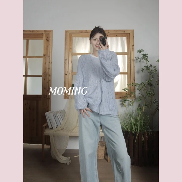 MOMING早秋新品 初晨之光 韩系重工编织温柔感针织镂空毛衣