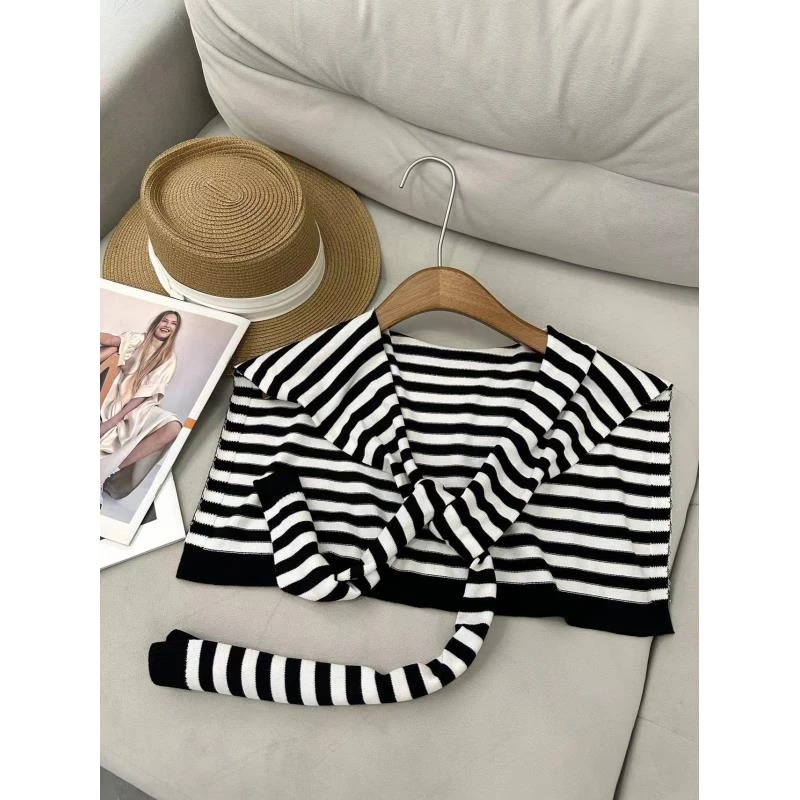 琪琪怪怪大码女装【巧妙搭配】时尚百搭条纹披肩A14630QZ