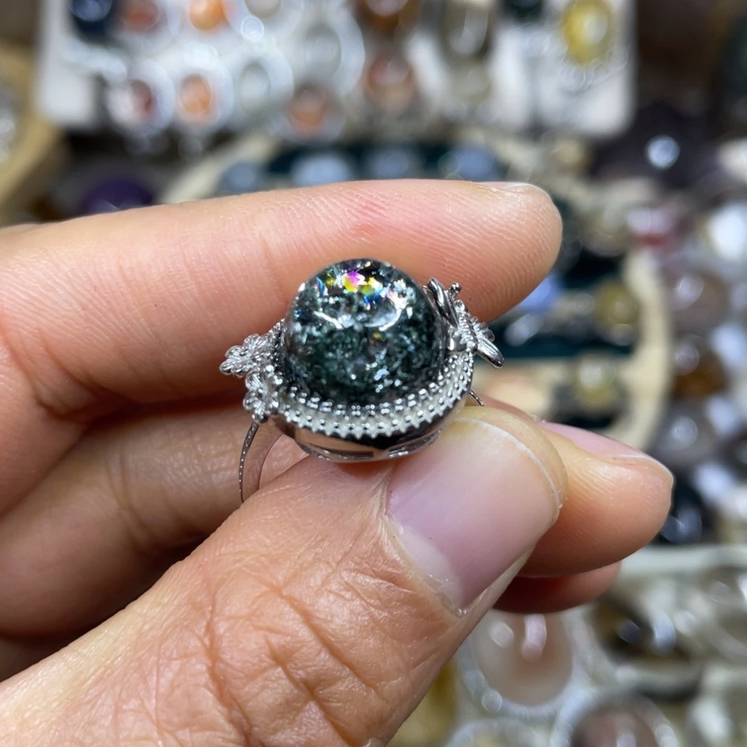 【闪购商品】银S925镶嵌珠宝半成品水晶一*叶戒指