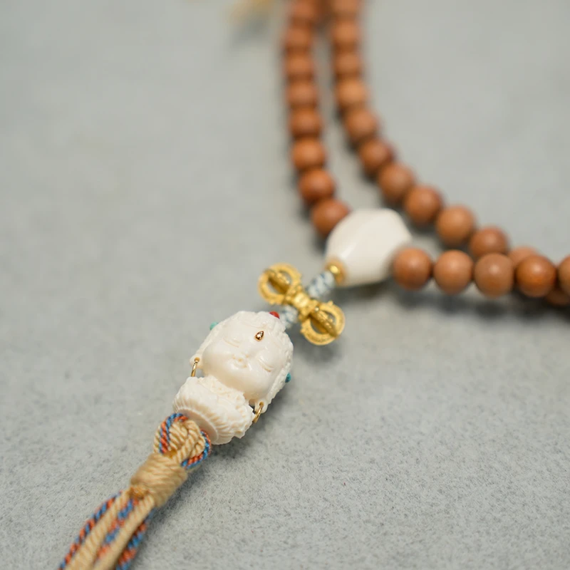 迈索尔 老山檀香0.6配珠绿度母流苏项链