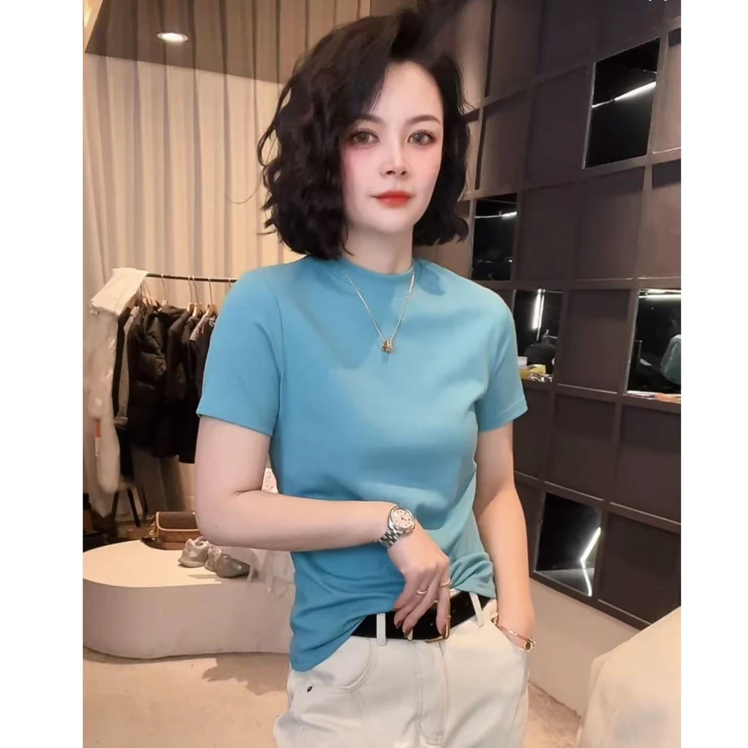 速干通勤圆领短袖法式T恤纯色ins韩版修身打底衫时尚网红百搭
