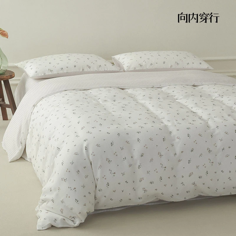 向内穿行【戈薇】水洗双层纱床上四件套田园风全棉纯棉床单被套