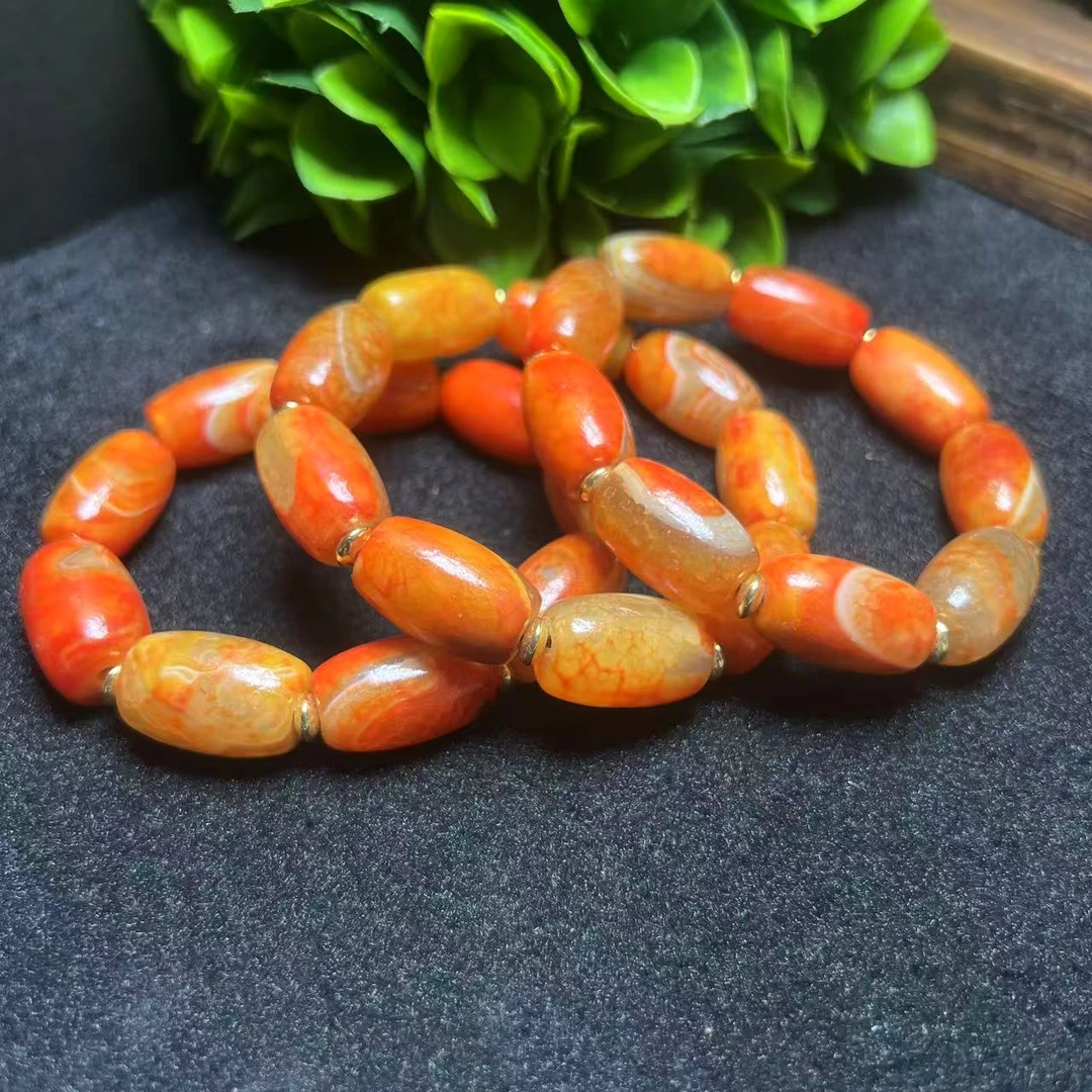 S8128九品仙芝玄黄石斛桶珠橙玛瑙手串-多样性只发一件