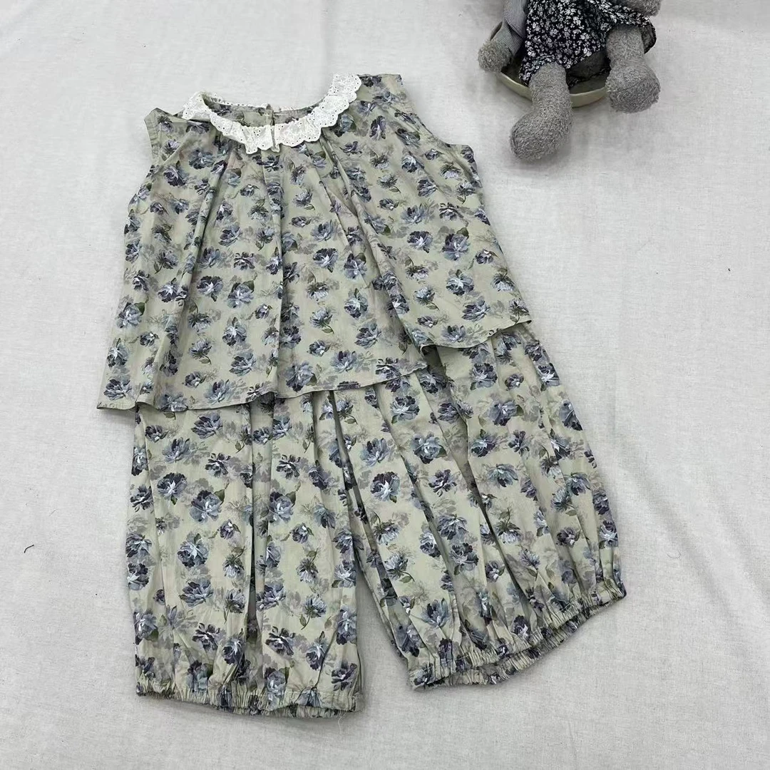 lucky夏装套装儿童碎花翻领+昙花裤真两件套 sy3178