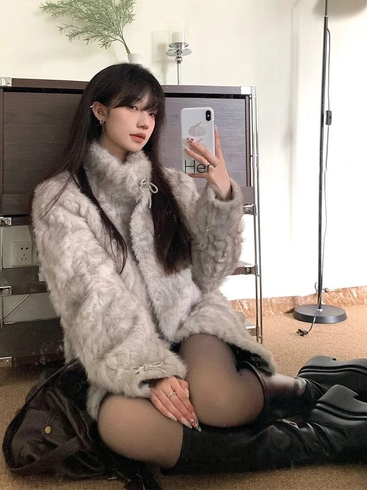 富家千金3.0羊羔卷毛皮毛一体立领外套富家千金仿水貂毛绒大衣