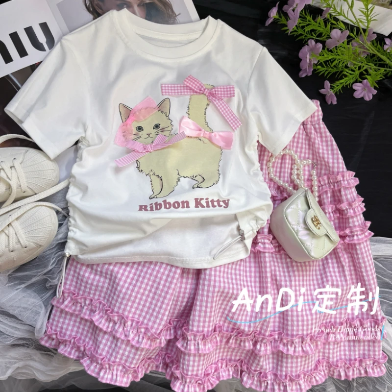 〖ANDI〗订制女童夏款中大童卡通印花短袖T恤裙子套装3804