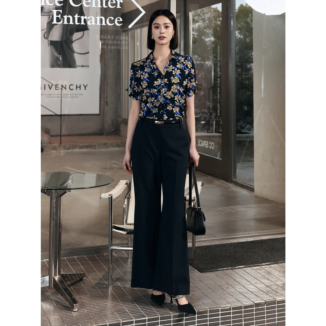 玖姿新中式风花卉清风短袖衬衫女装夏季JWEX60210