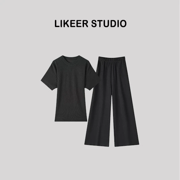 李可儿【砂束套装】极简风通勤宽松显瘦上衣短袖百搭休闲套装S902