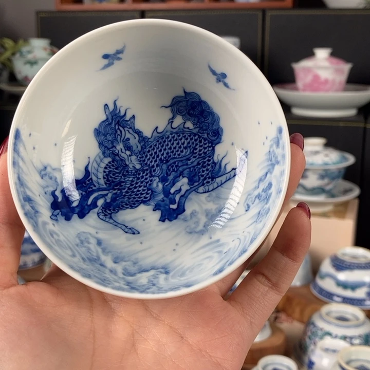 杯折葵非器麒麟踏浪卧足缸杯