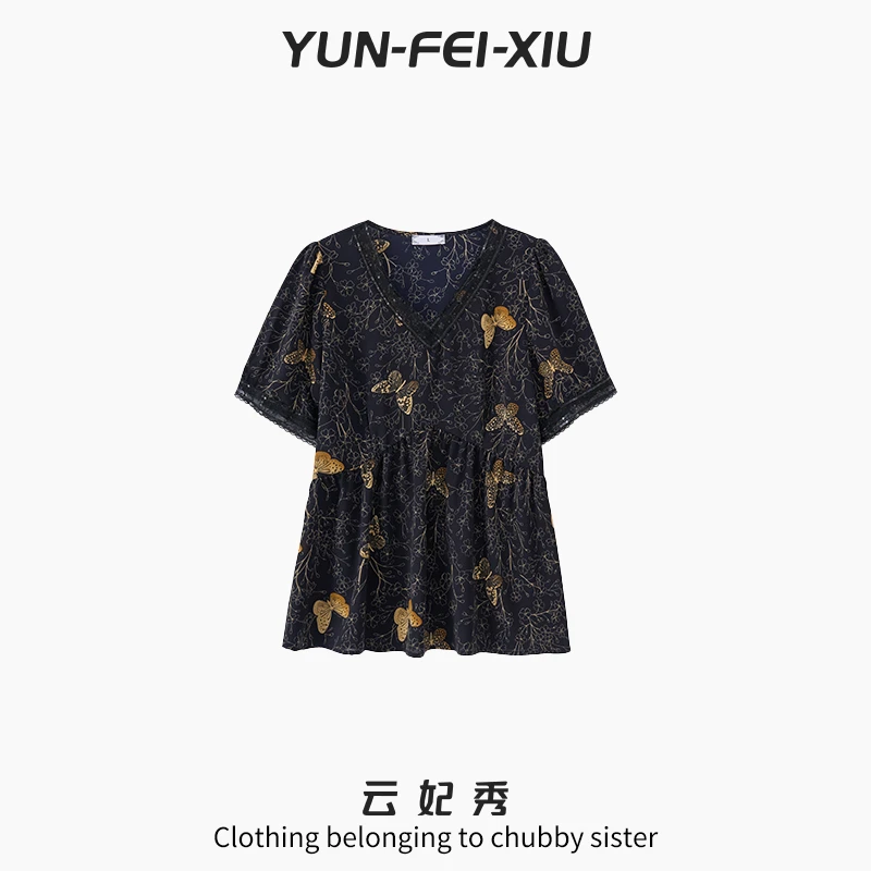 云妃秀大码女装雪纺衫时尚休闲胖妹妹显瘦宽松韩版百搭上衣夏6019