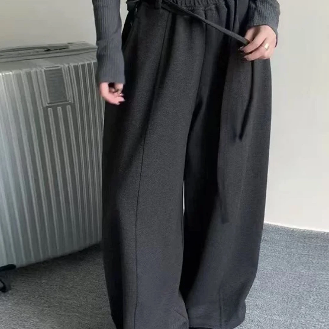 尚佳兰高腰系带设计感秋冬女款宽松直筒阔腿休闲裤