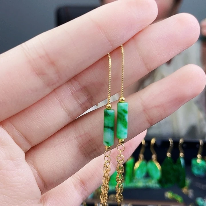 翡翠耳饰银S925镶嵌饰品