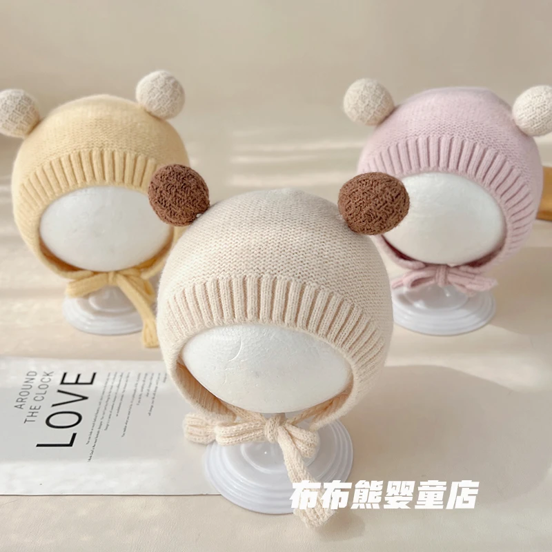 婴儿帽子冬季可爱加厚针织护耳帽宝宝秋冬天保暖毛线帽小月龄胎帽
